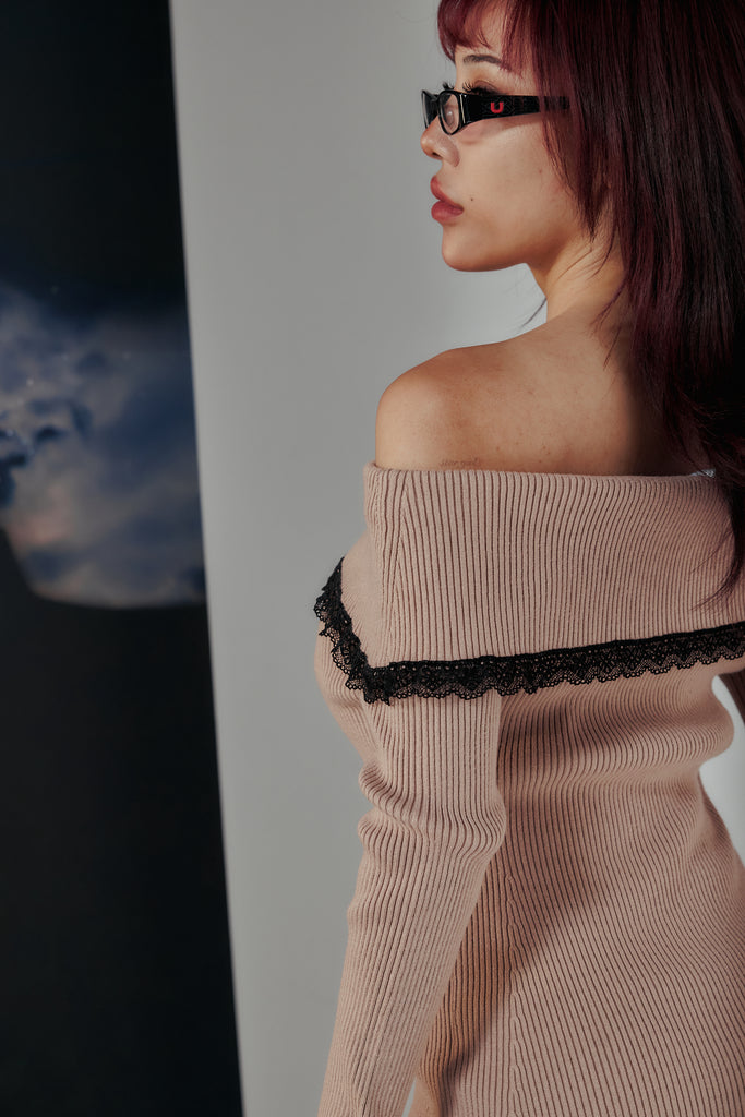 Midori x BisouBisou Velvet Love Off Shoulder Knit Dress