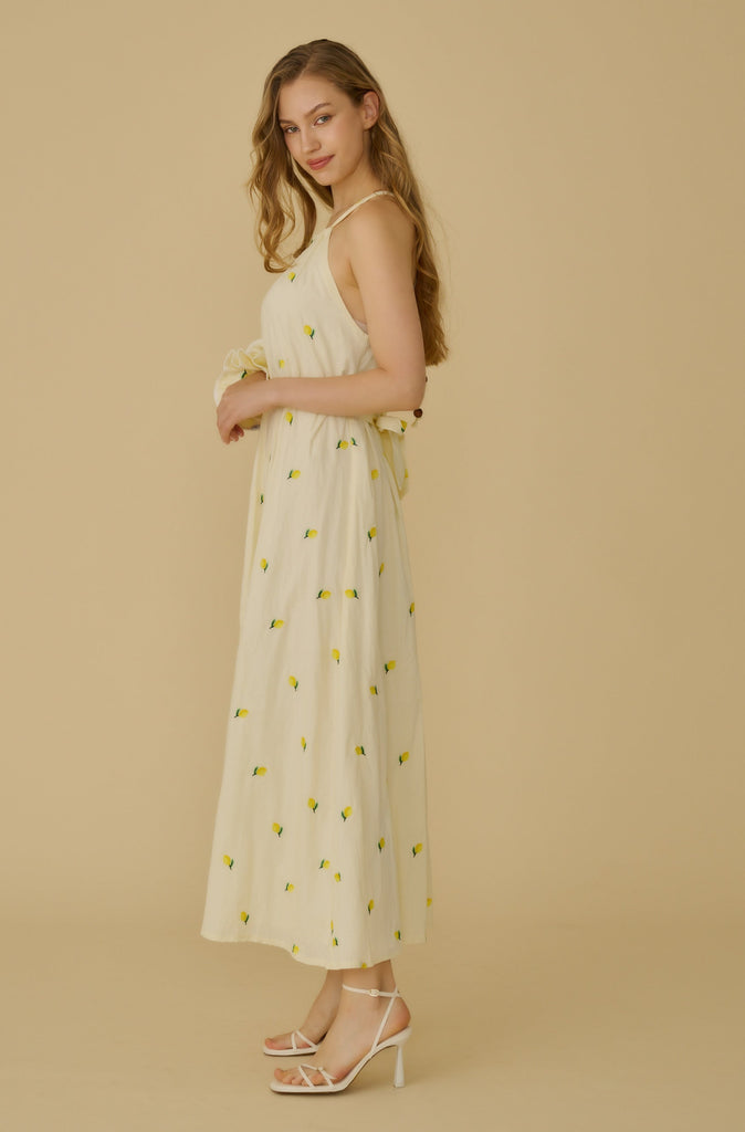 Menton lemon embroidery tutu maxi dress