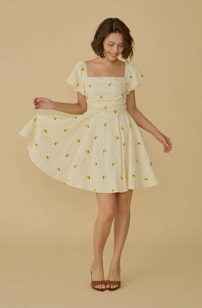 Menton lemon embroidery mini dress