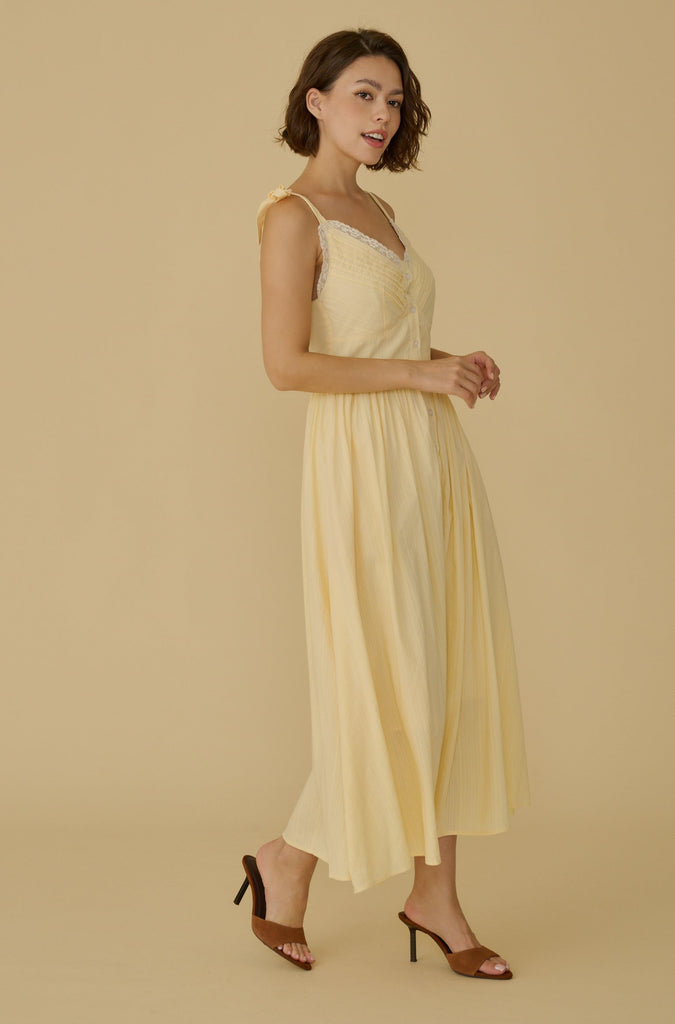 Detailed raffles lace trim maxi dress in yellow