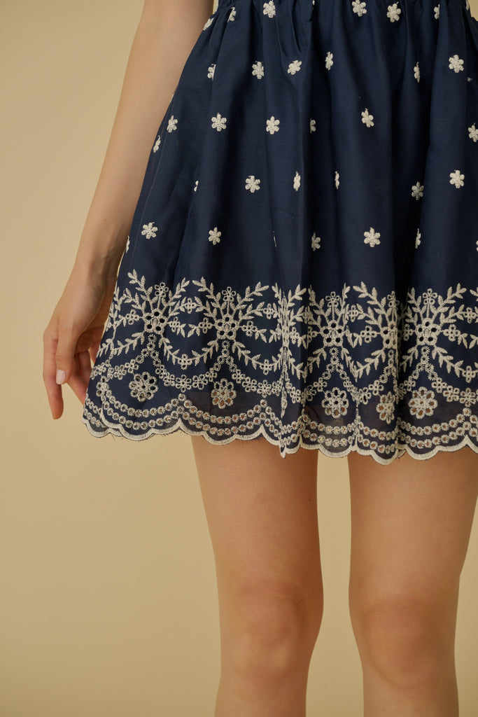 Provence stripes elastic mini dress in navy