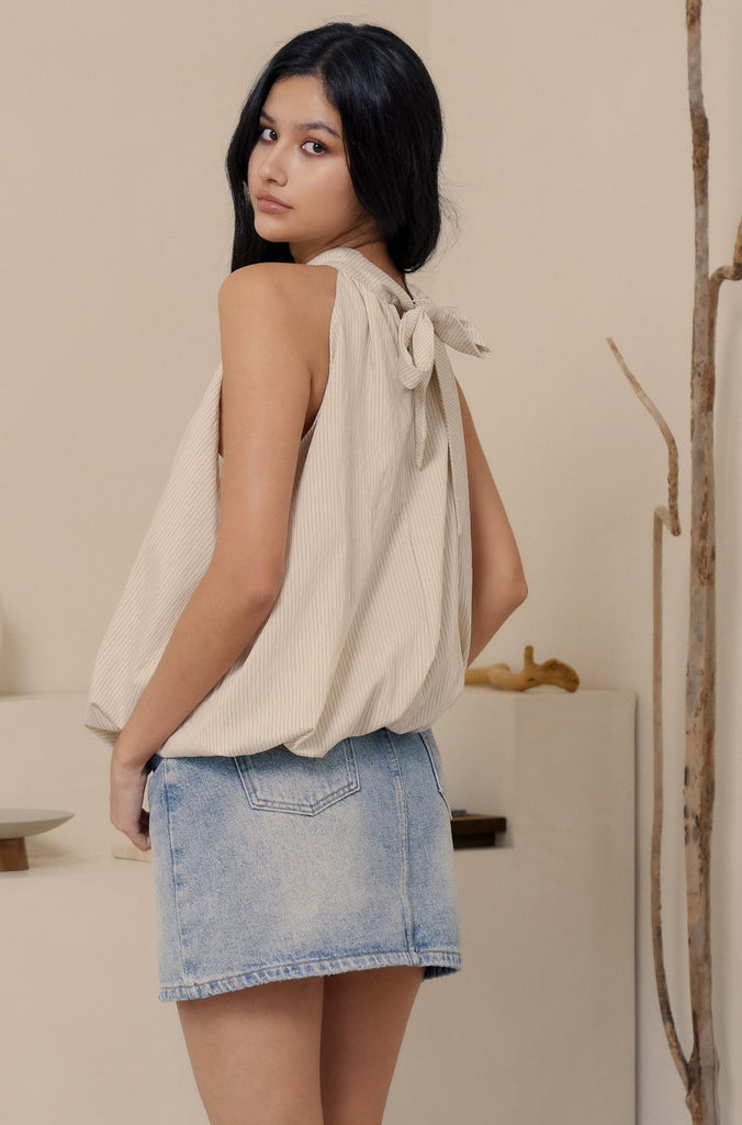 More than perfect bubble halter top in beige