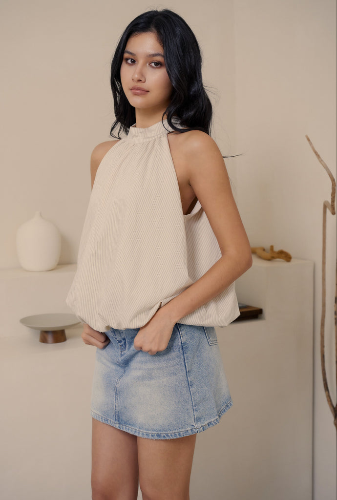 More than perfect bubble halter top in beige