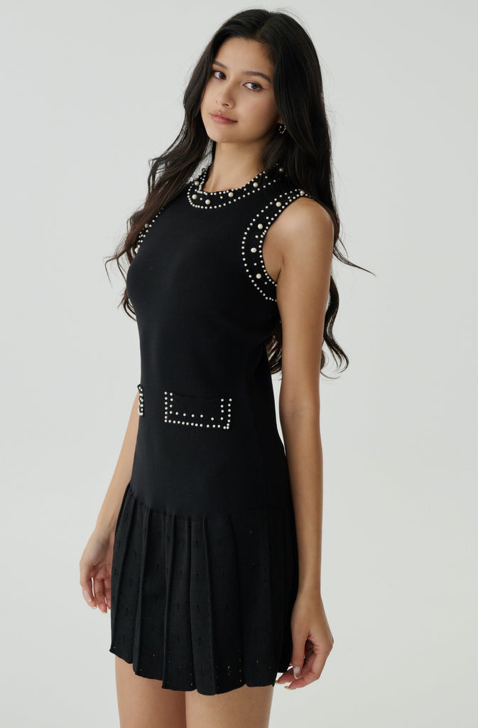 Hand beaded embroidery knit midi dress