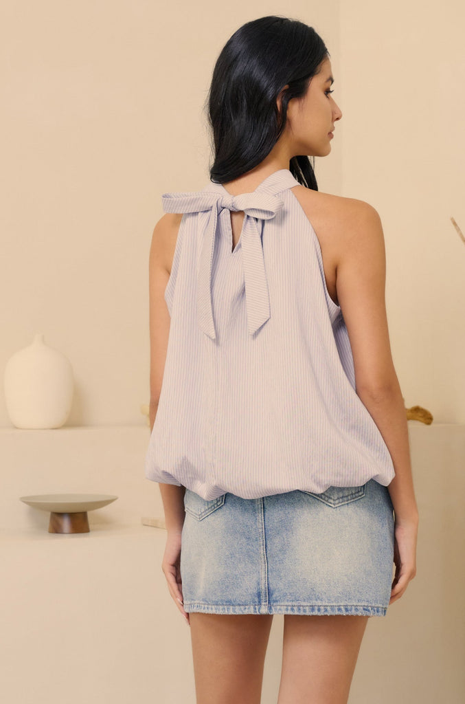 More than perfect bubble halter top in blue