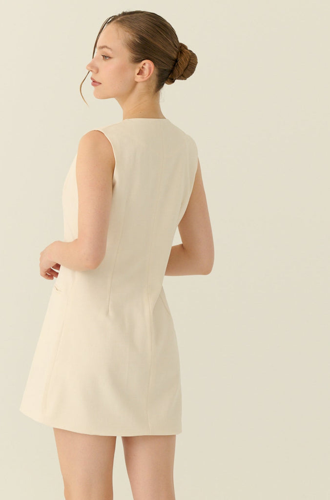The parisian button down shift dress in beige