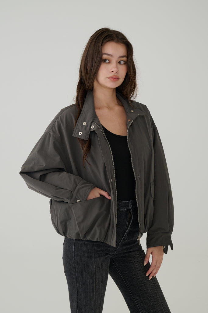 Retro style windbreaker jacket in Navy/Dark Grey/Grey