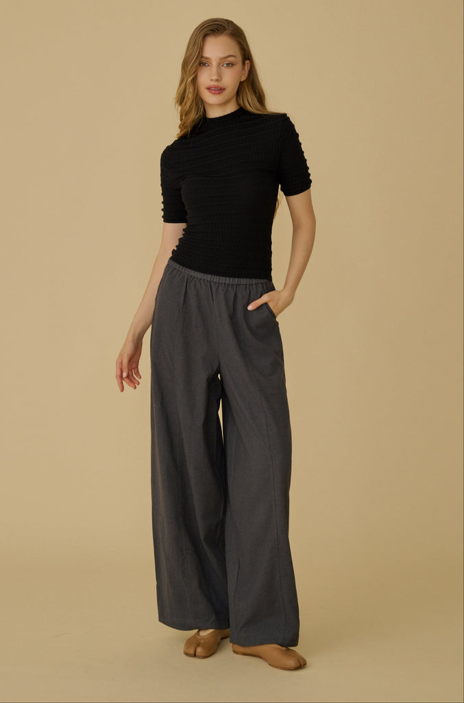 Wool blend elastic waist pants in grey