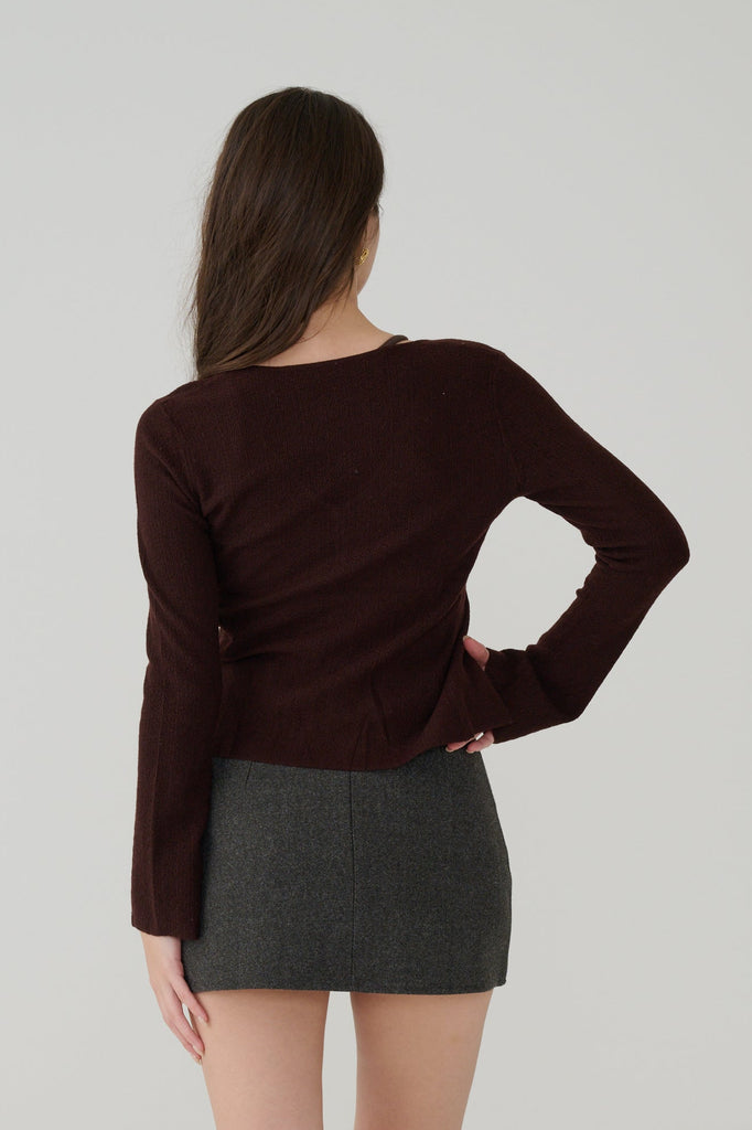 One button cardigan knit top in Brown