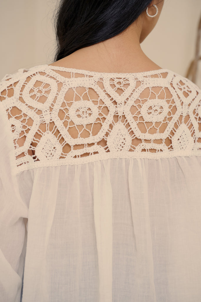 Lace up linen top