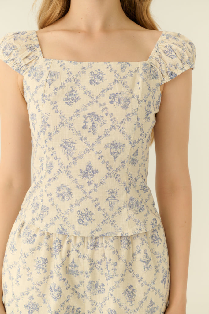 Azulejo print square neck top