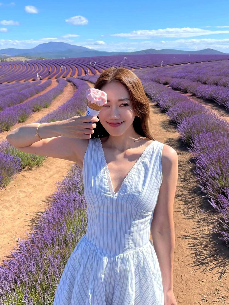 Grab a Drink with Me bubble dress in stripes/black