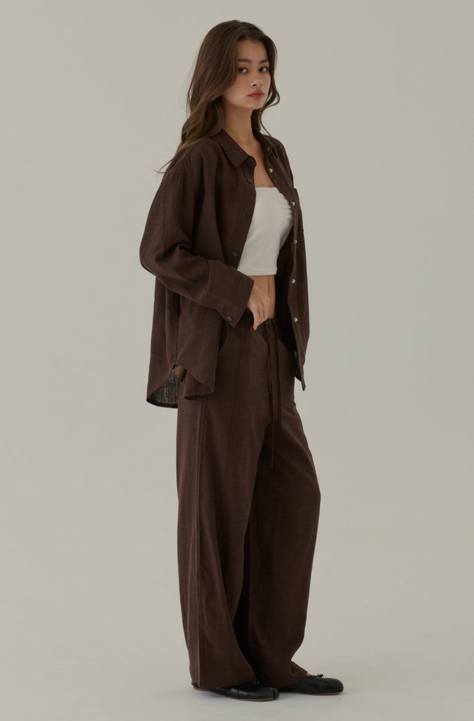 Fall for you elastic wide leg pants in brown