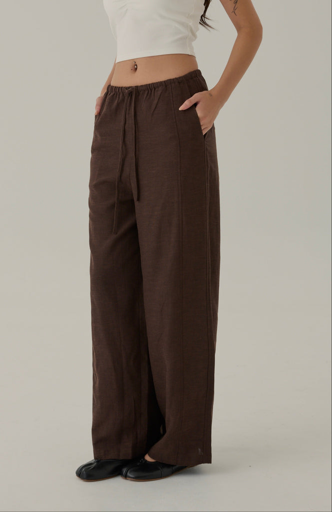 Fall for you elastic wide leg pants in brown
