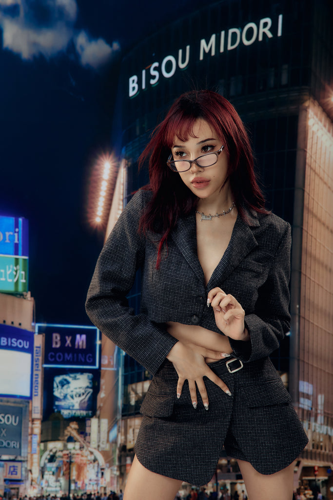 Midori x BisouBisou Classic Form Plaid Blazer