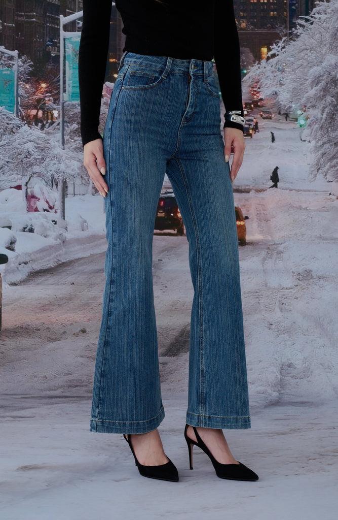 Jingle Bell Flared Jeans in Dark Blue