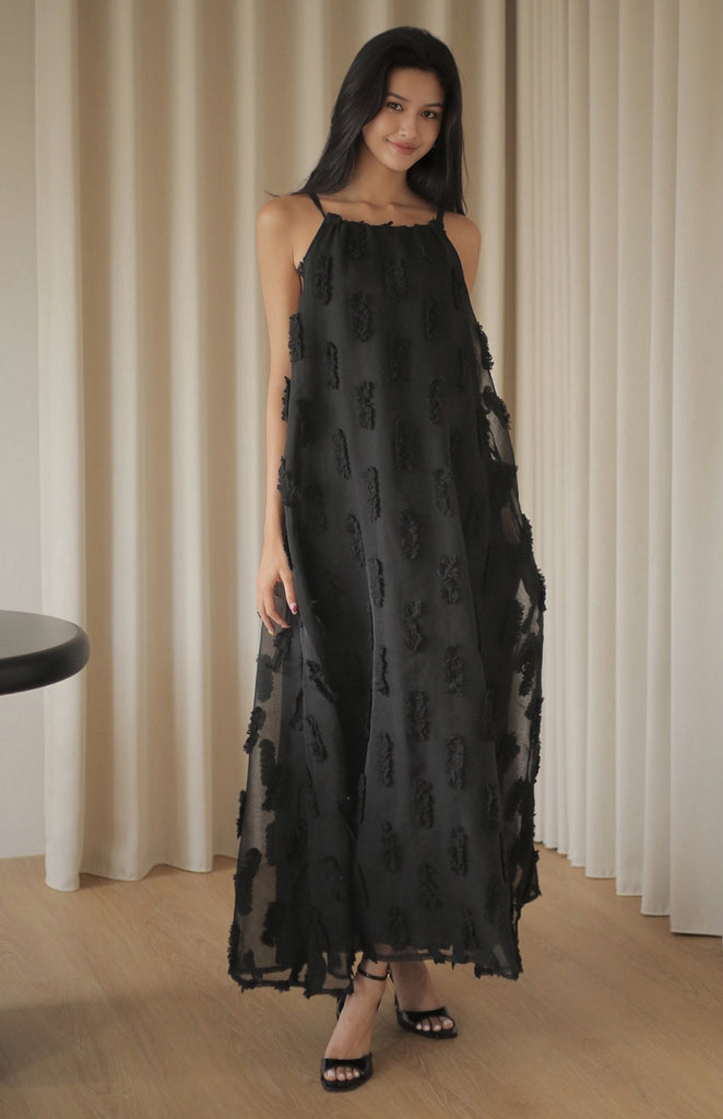 Tutu maxi dress with belt in black / pink
