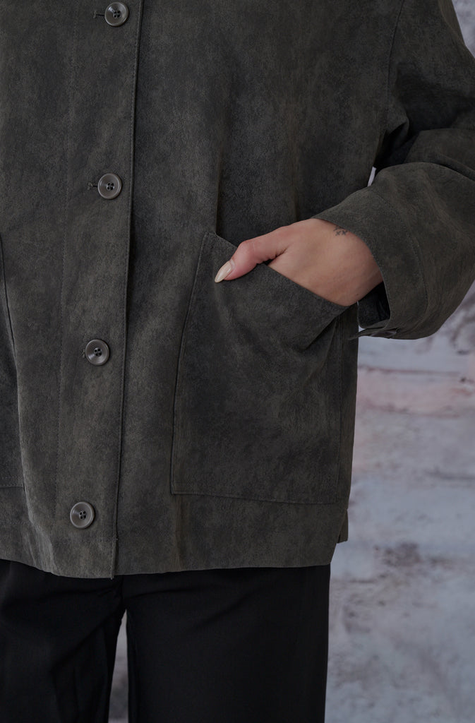 Wind breaker suede jacket in Grey/Brown