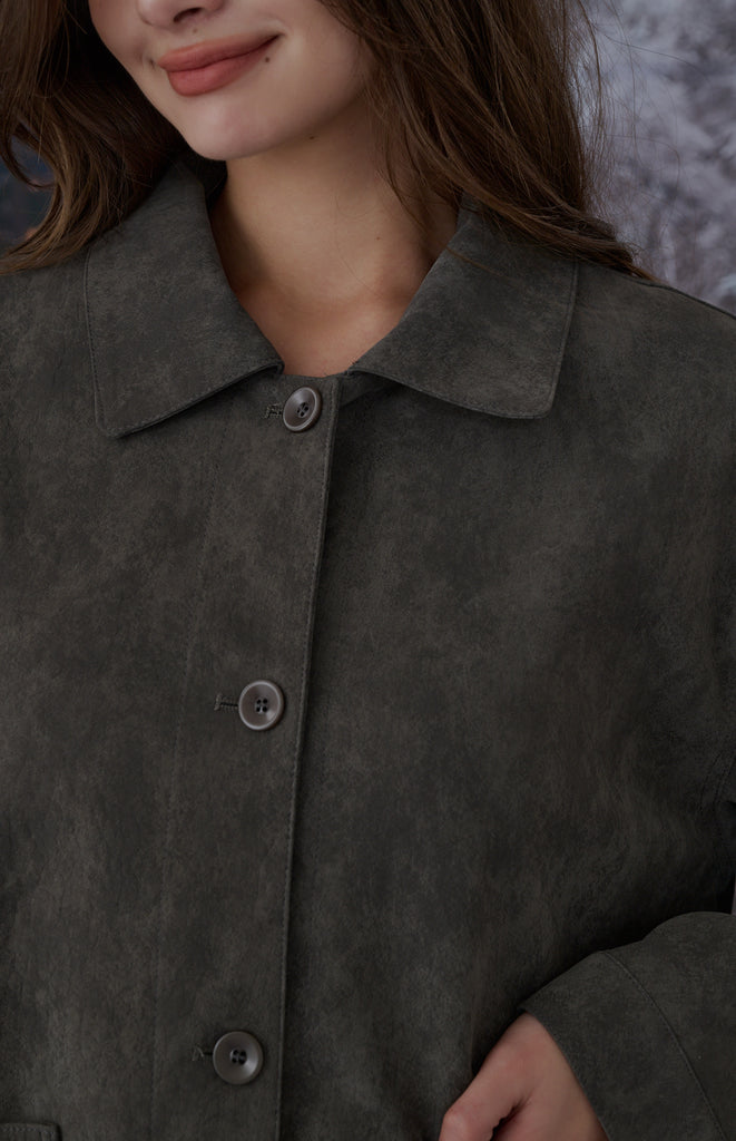 Wind breaker suede jacket in Grey/Brown