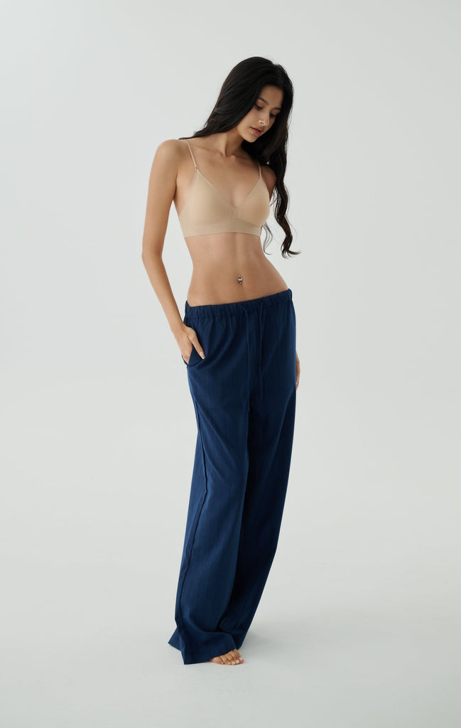 Max comfy linen stripes pants in navy