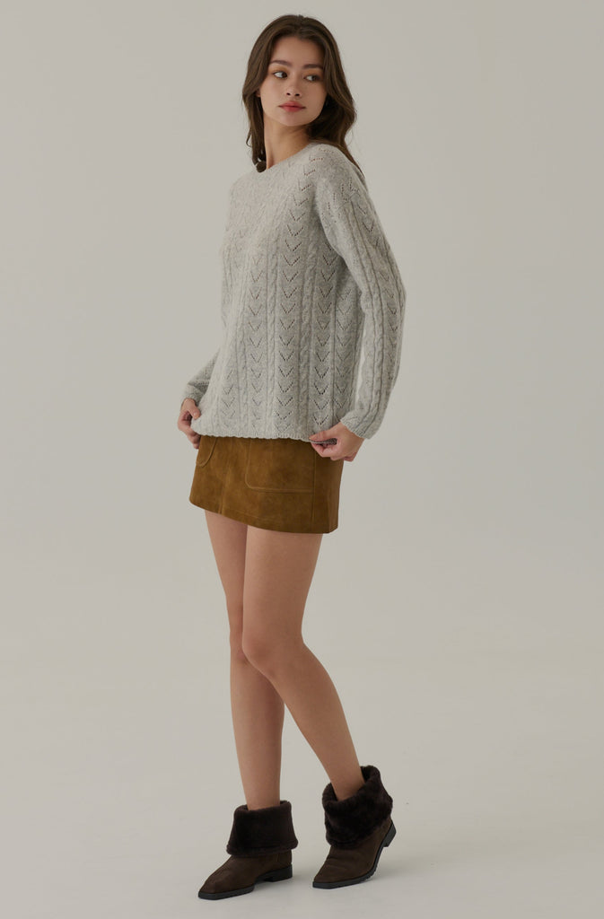 Milan cable knit 100% wool sweater in grey