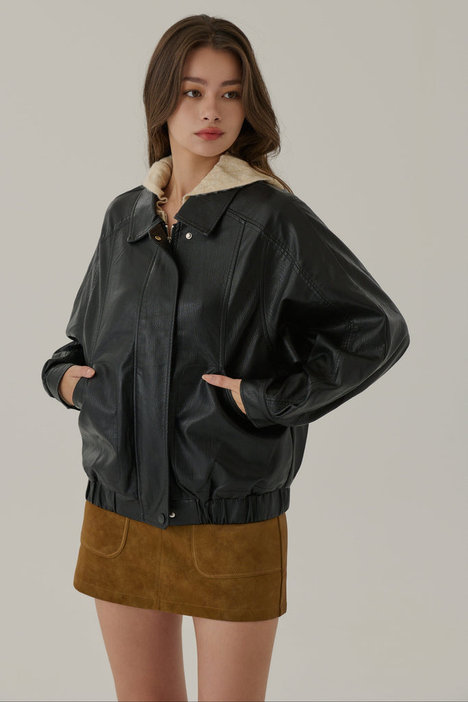 Moonlight dream faux leather jacket in black