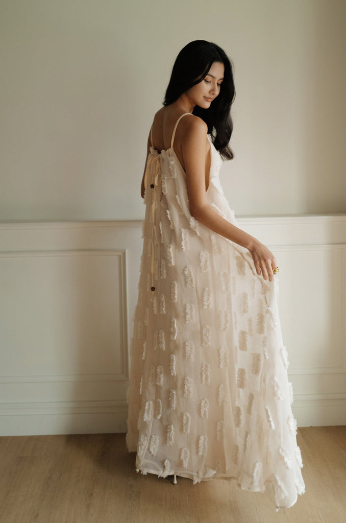 Tutu maxi dress with belt in Beige