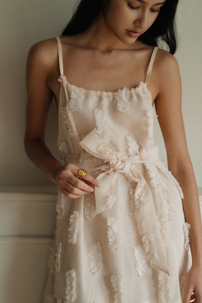 Tutu maxi dress with belt in Beige