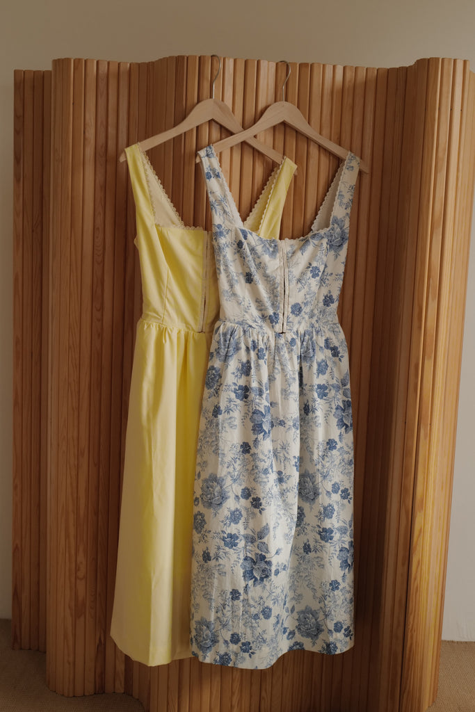 Sherri corset dress in yellow/white