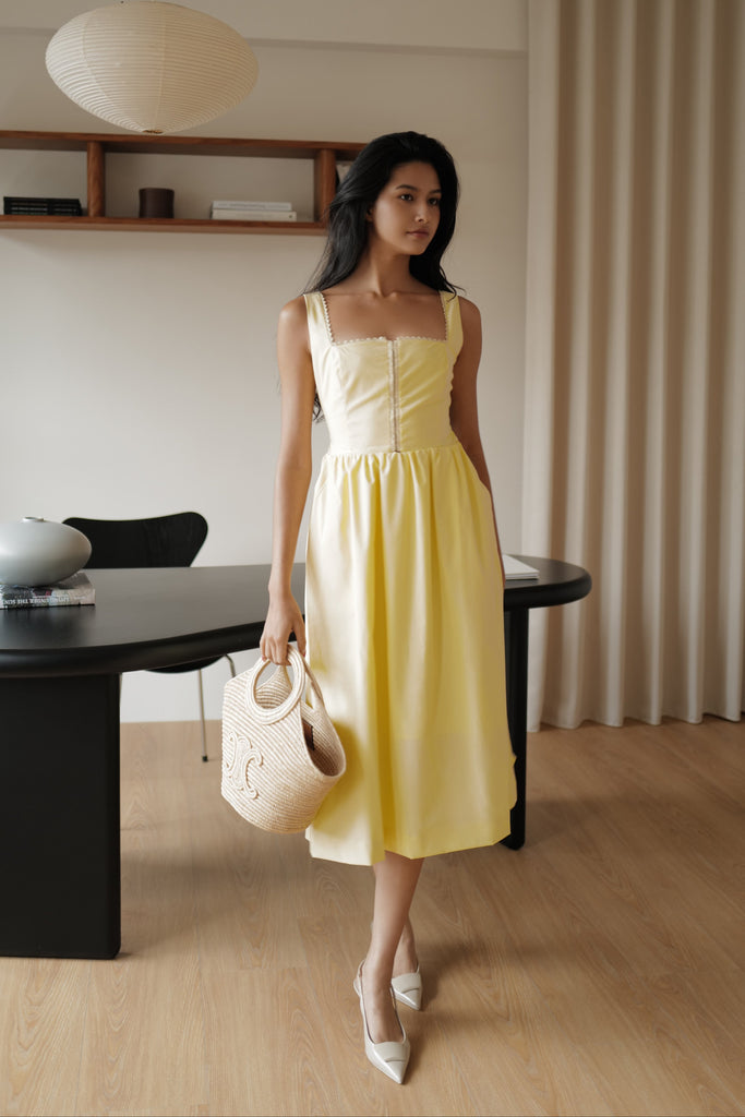Sherri corset dress in yellow/white