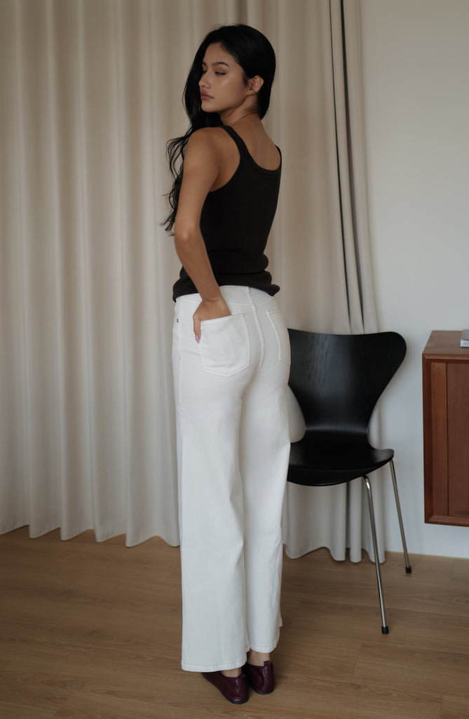 Buttoned ribbed knit tank in charcoal grey