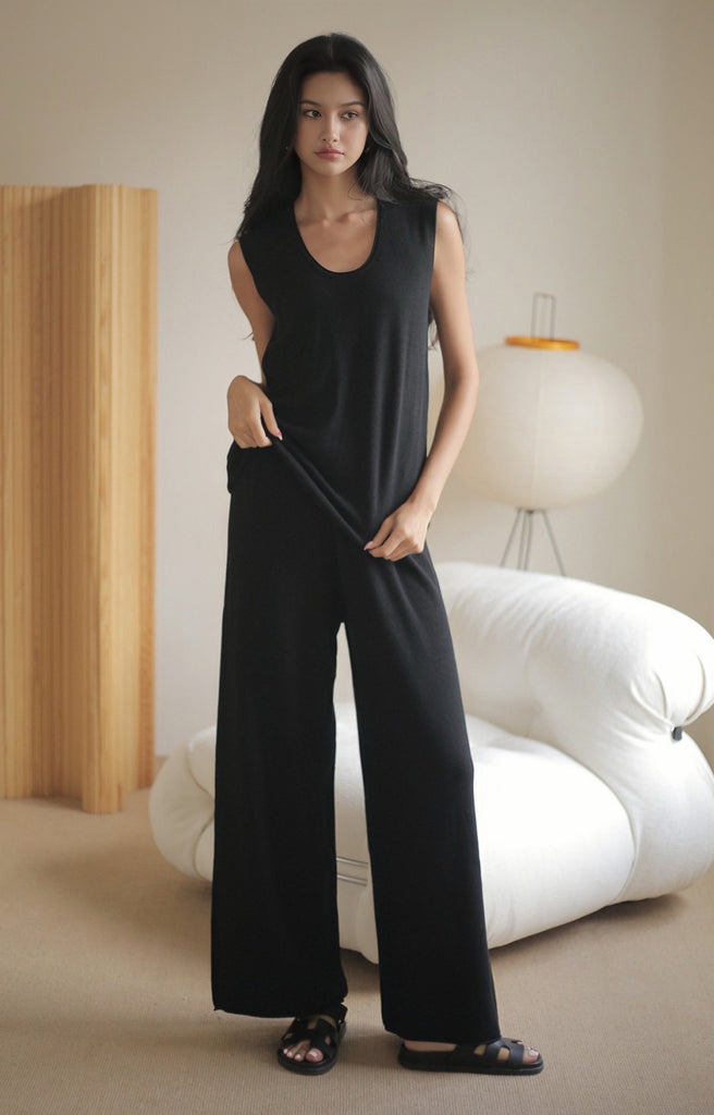 Gemma soft knit wide-leg pants in black