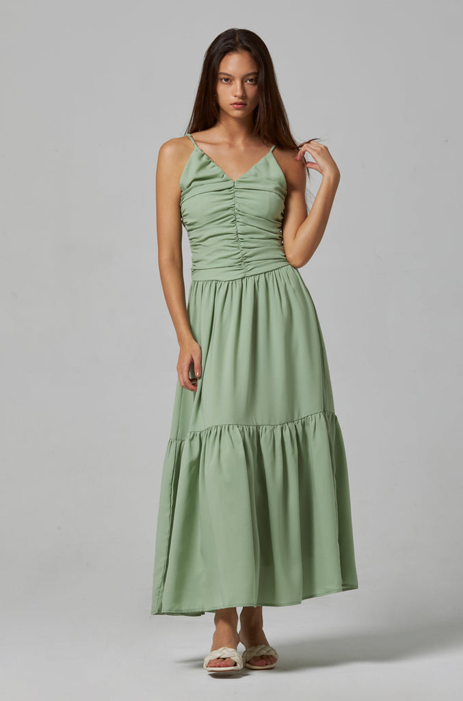 Scent of love ruching maxi dress in green