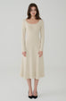 Queen vibe square neck knit dress in Beige