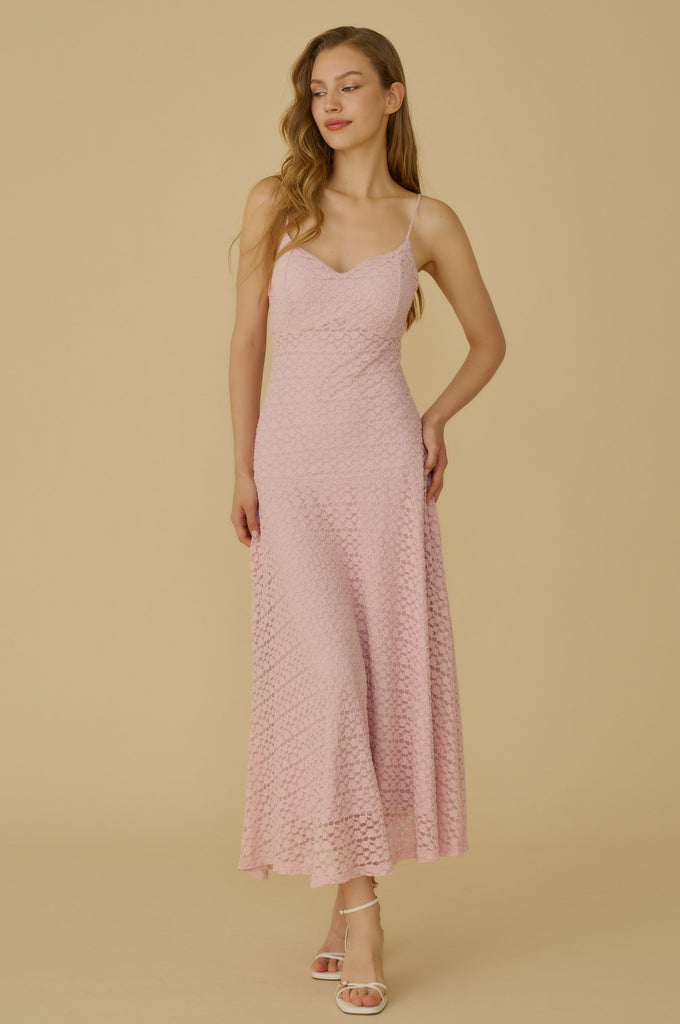 Special made floral elastic lace maxi dress in pink