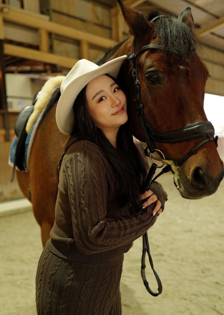 Seize The Day Cable knit Hoodie in Brown