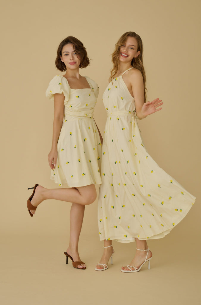 Menton lemon embroidery tutu maxi dress