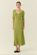 Soft touch button down knit dress in green