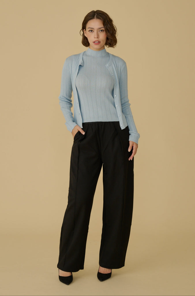 Wool blend elastic waist pants in black