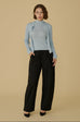 Wool blend elastic waist pants in black