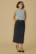 Finest look Wool blend midi skirt with belt in grey