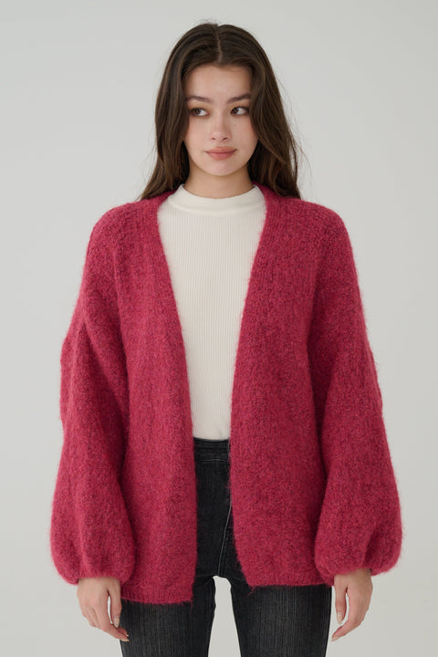 Color Mood Open Cardigan in Berry Red