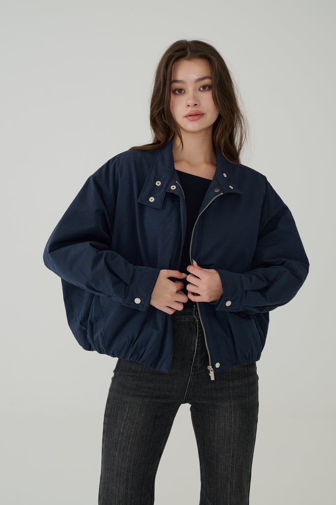 Retro style windbreaker jacket in Navy/Dark Grey/Grey