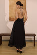 Girls date halter maxi dress in black