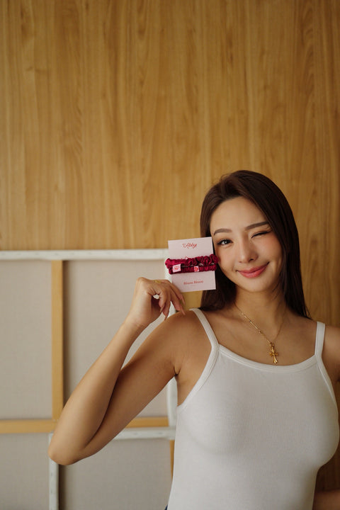 [Only you♥️] 愛心布標粗版蠶絲100%髮圈 （兩入組）