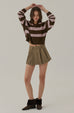 Fall vibe stripes polo knit top in brown