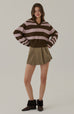 Fall vibe stripes polo knit top in brown