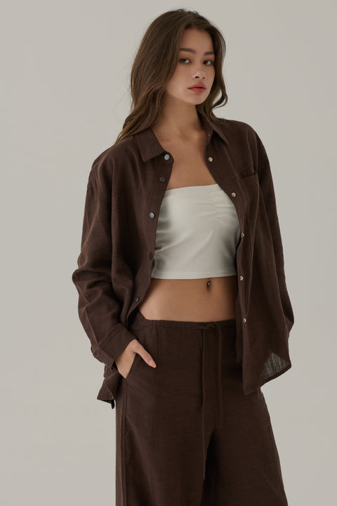 Fall for you linen shirt in brown