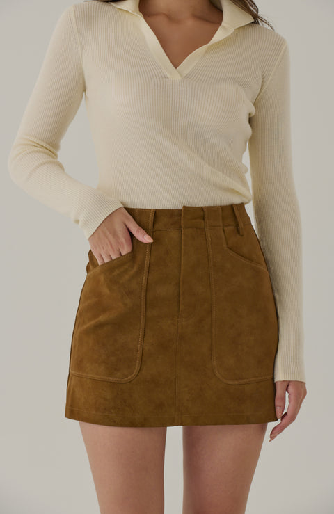 Brooklyn suede skort in caramel