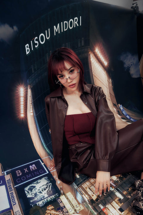 Midori x BisouBisou Urban Tan Faux Leather Shirt jacket